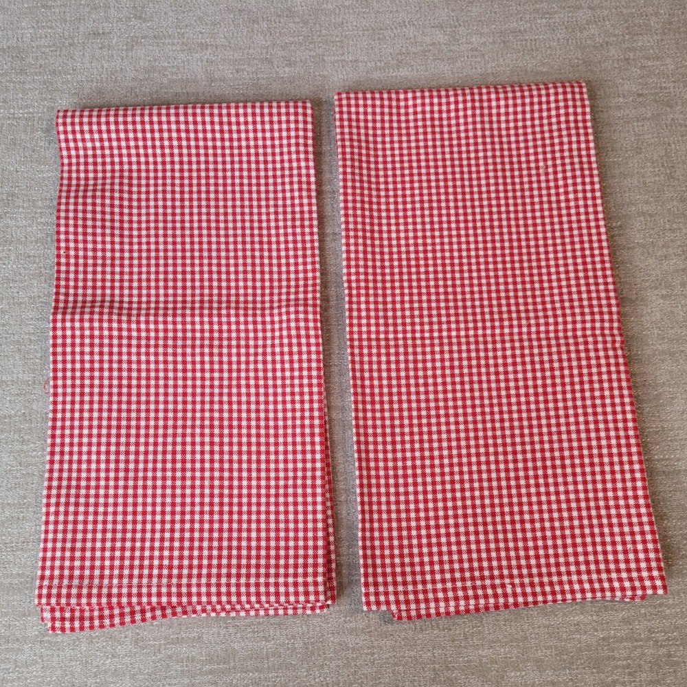 Crate & Barrel Dishtowel Set Red White Small Check Gingham Cotton Kitchen 2pc - Picture 3 of 8